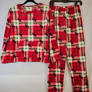 Adult Red Christmas Plaid Fleece Pajama set